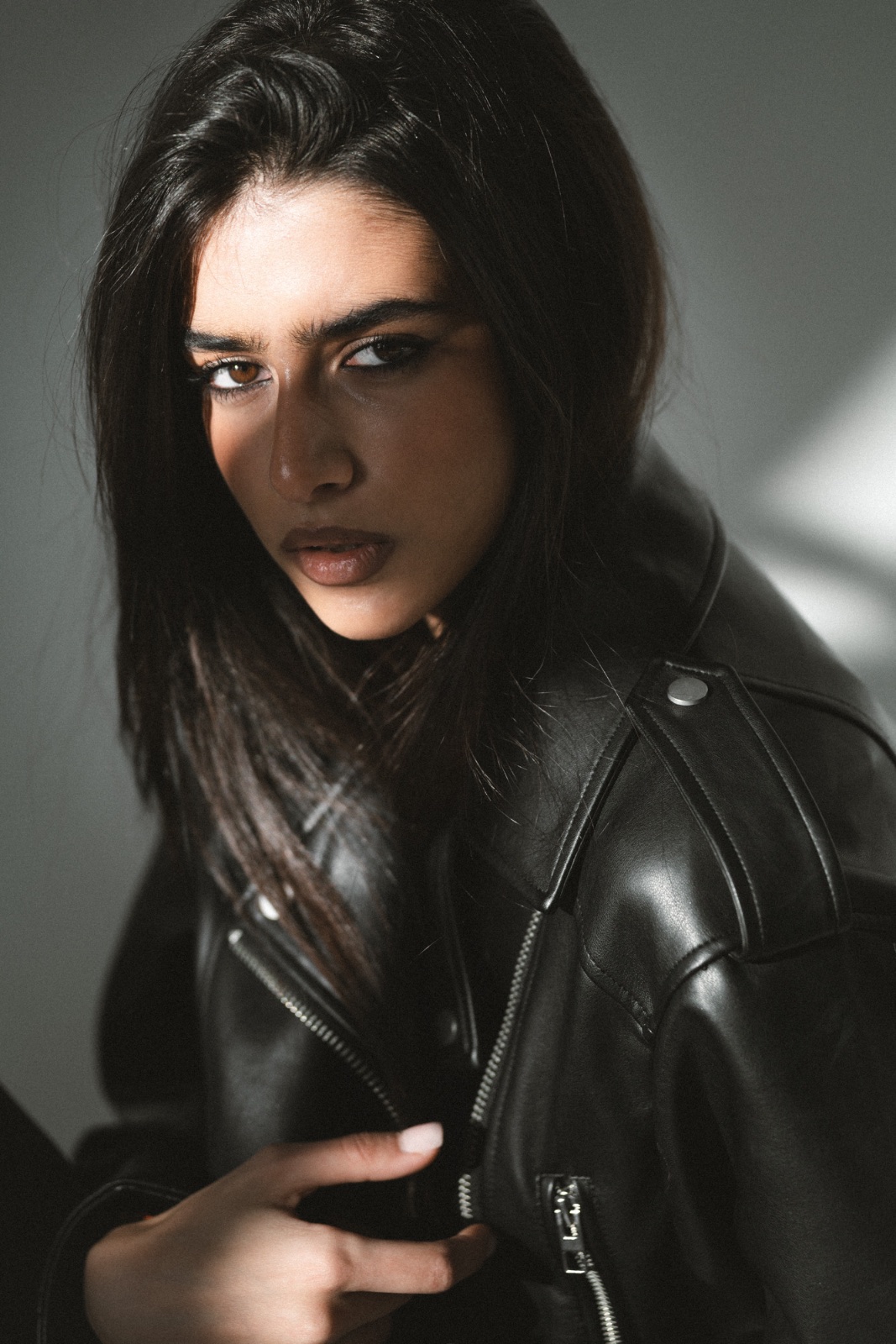 Portrait in a leather jacket, raw and graded